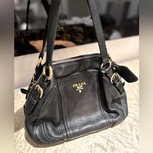 PRADA black leather bag, gold hardware.